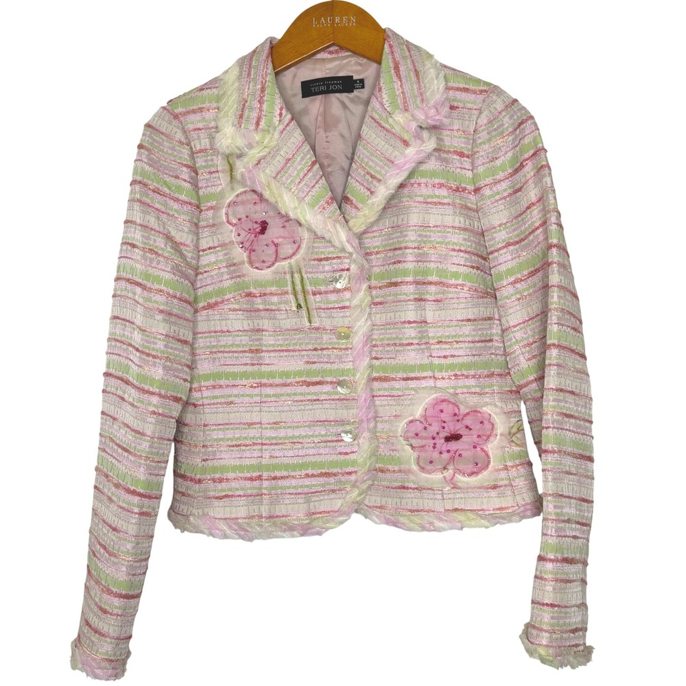Rickie Freeman Teri Jon Blazer Pastel Pink/Green Size 8